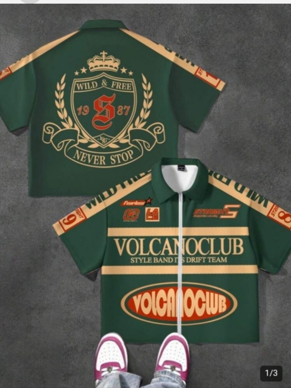 Volcano Club Green & Cream Zip-Front Petite Women's Top✨💚